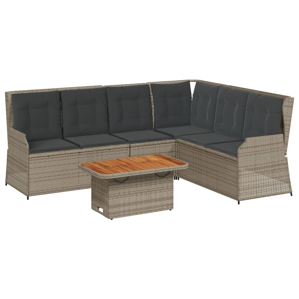 5-delige Loungeset met kussens poly rattan grijs