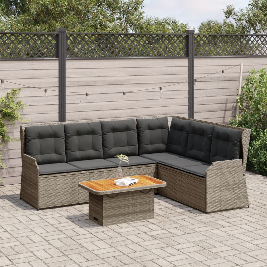 5-delige Loungeset met kussens poly rattan grijs