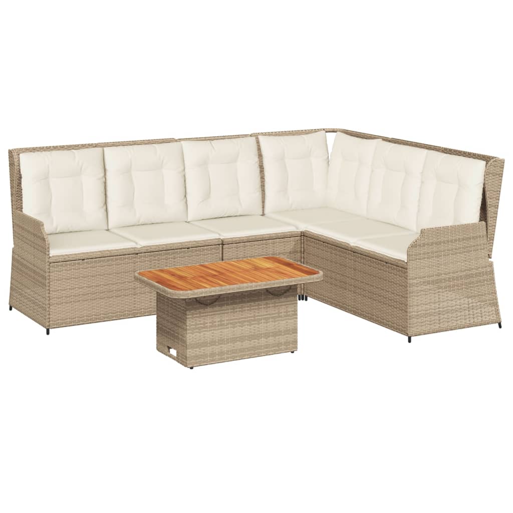 5-delige Loungeset met kussens poly rattan beige