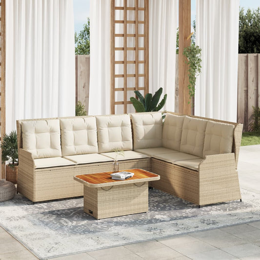 5-delige Loungeset met kussens poly rattan beige