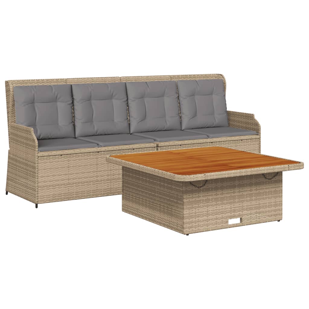 3-delige Loungeset met kussens poly rattan beige