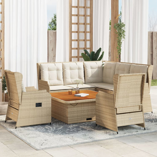 6-delige Loungeset met kussens poly rattan beige