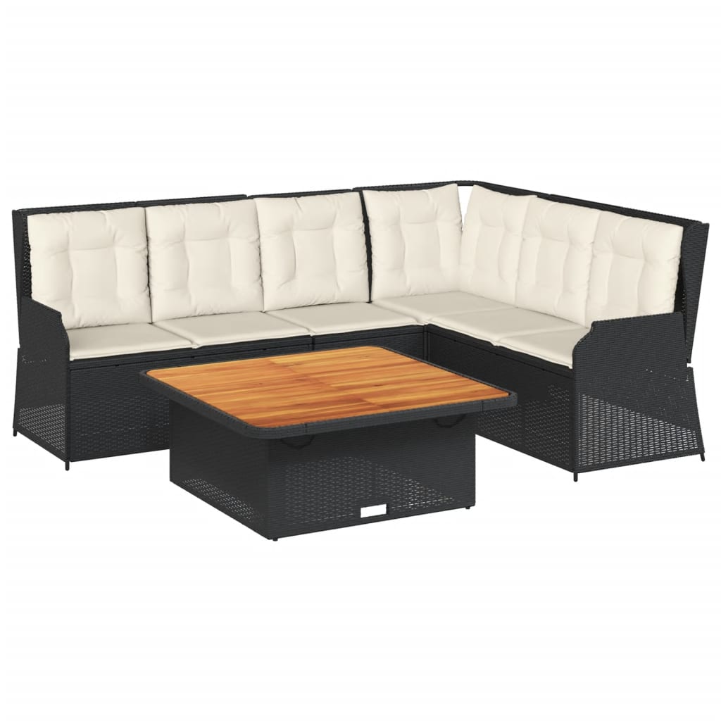 5-delige Loungeset met kussens poly rattan zwart