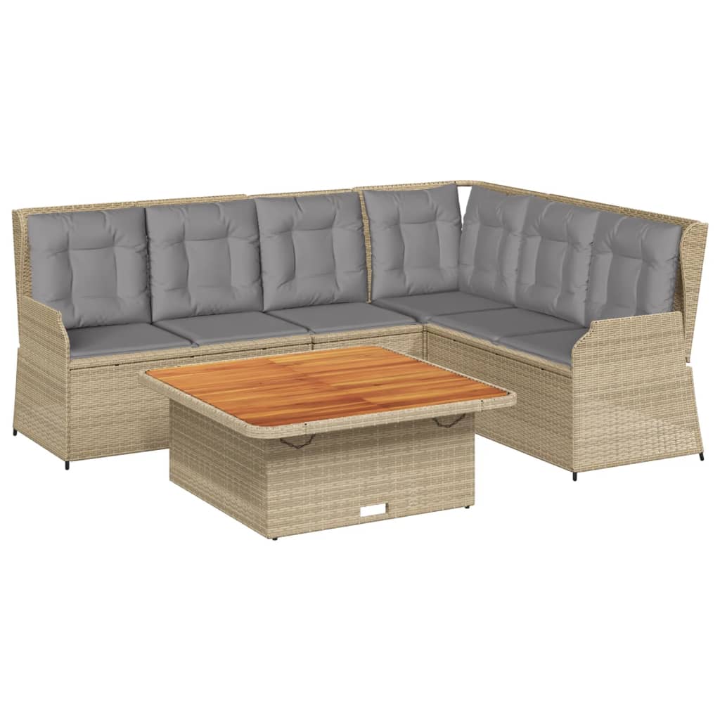 5-delige Loungeset met kussens poly rattan beige