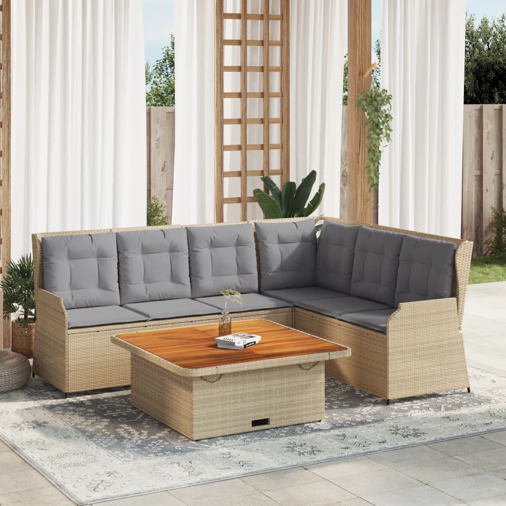 5-delige Loungeset met kussens poly rattan beige