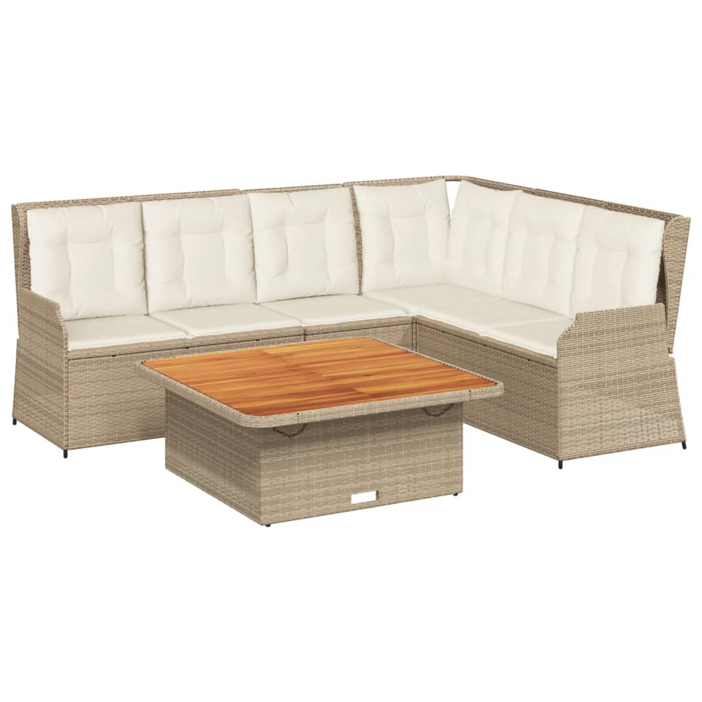 5-delige Loungeset met kussens poly rattan beige