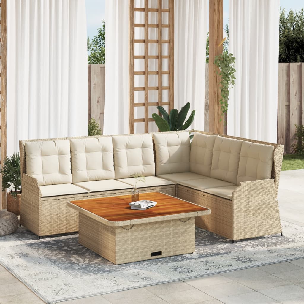 5-delige Loungeset met kussens poly rattan beige