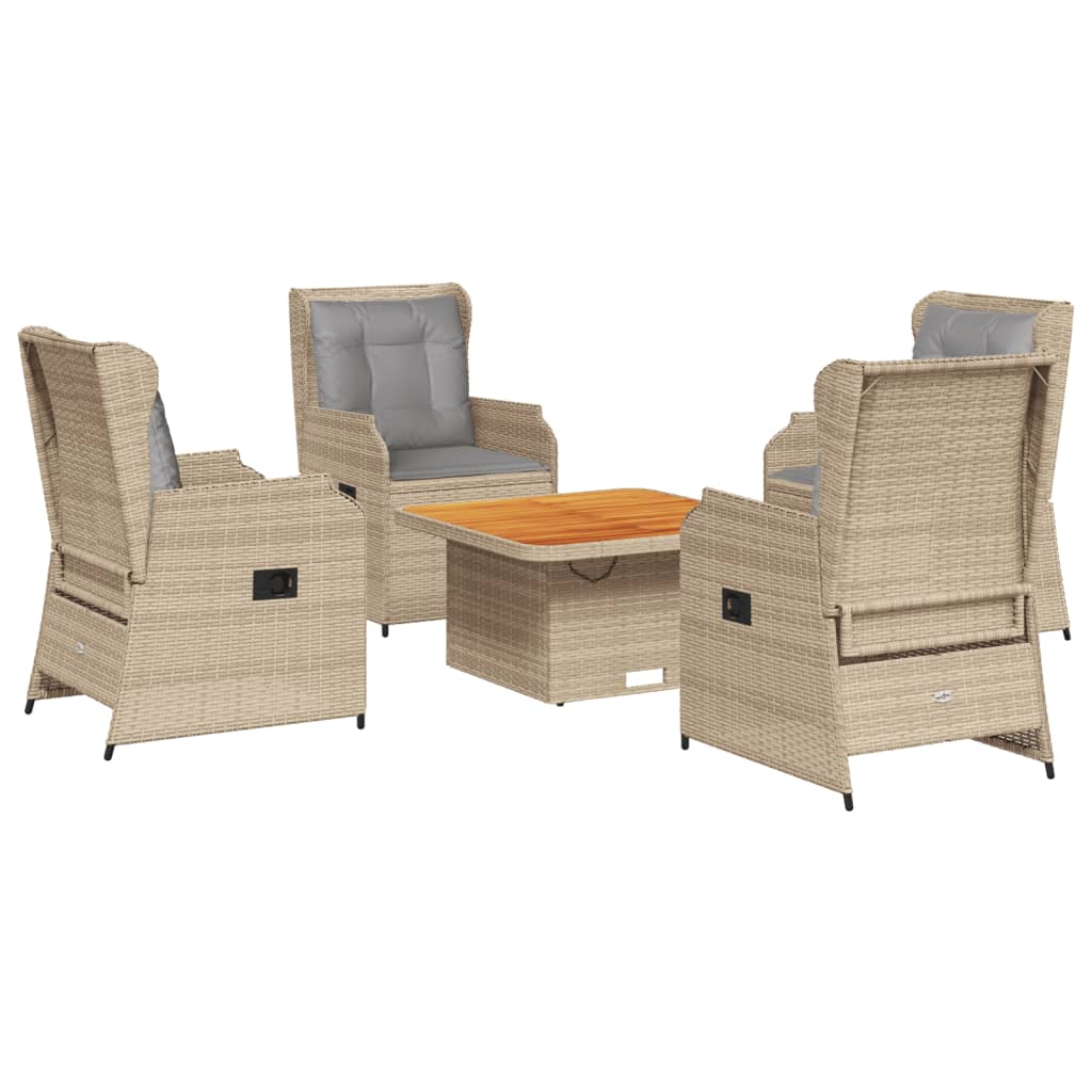 5-delige Loungeset met kussens poly rattan beige