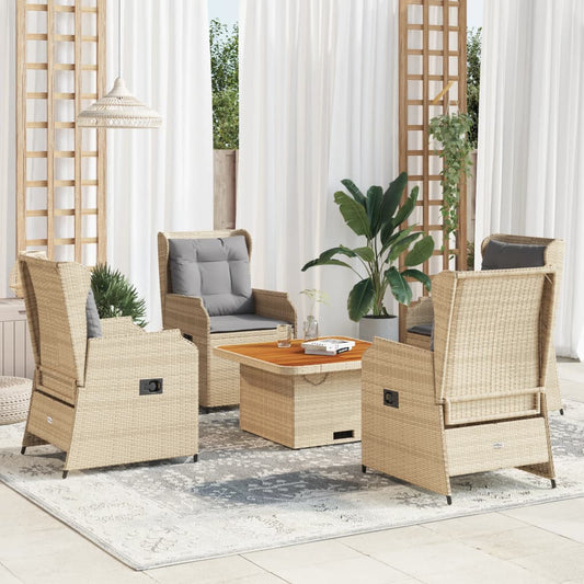 5-delige Loungeset met kussens poly rattan beige