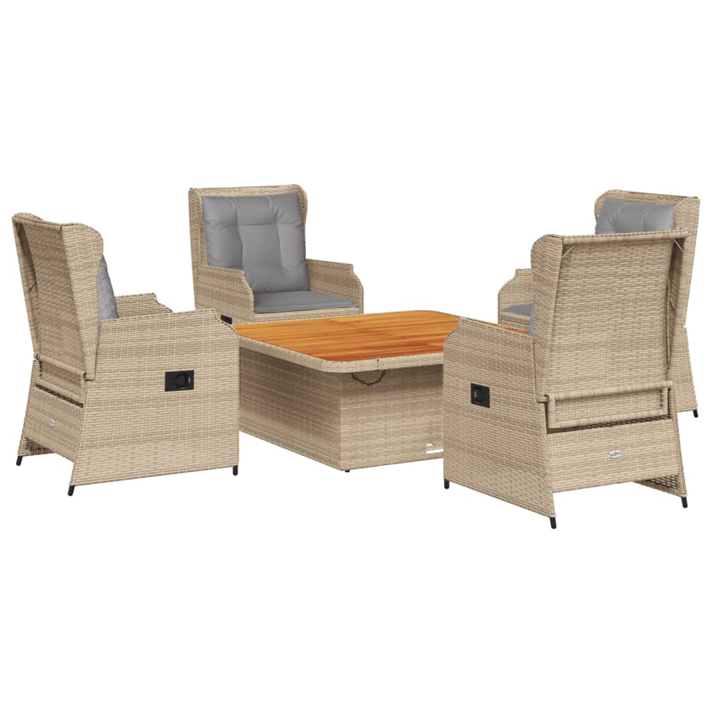 5-delige Loungeset met kussens poly rattan beige