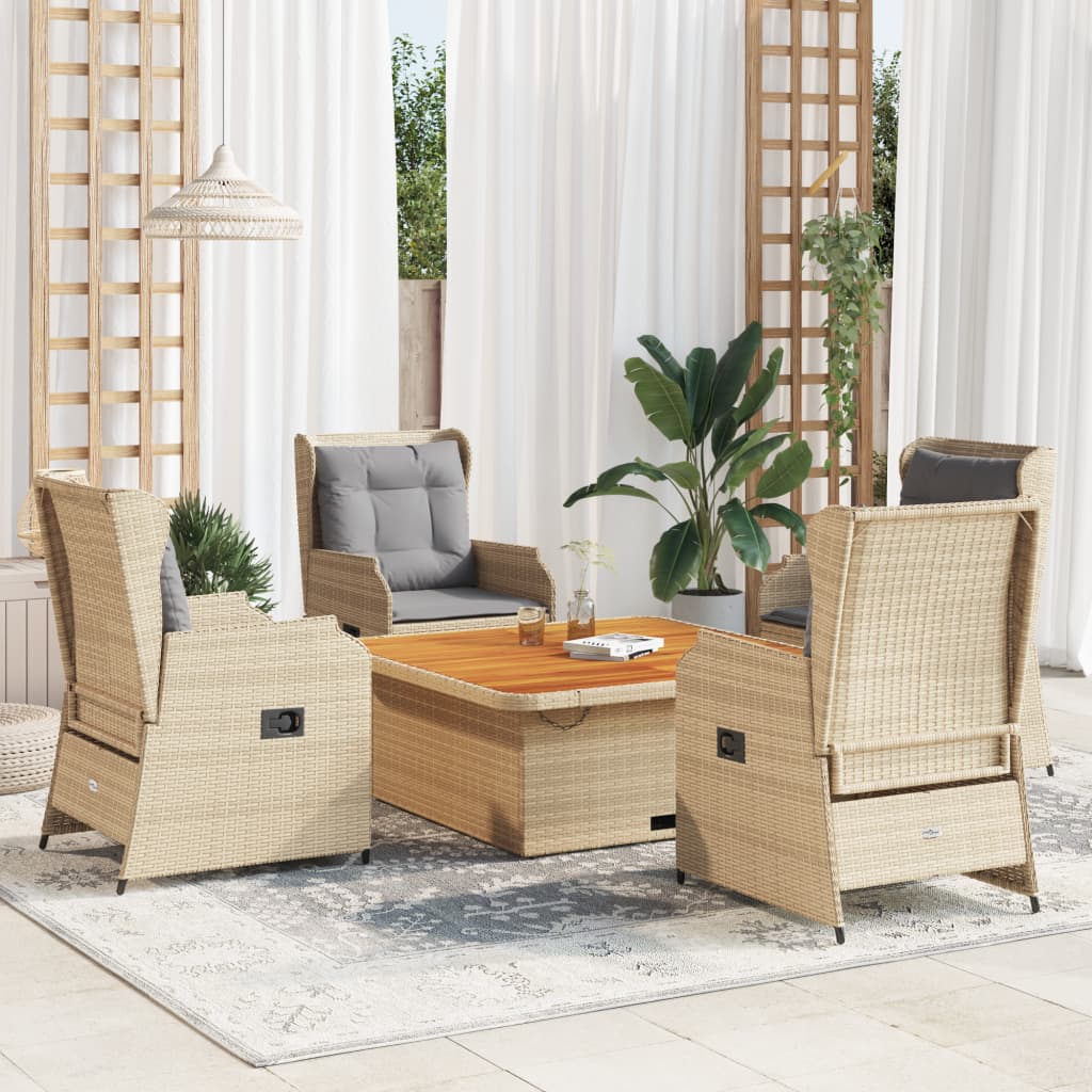 5-delige Loungeset met kussens poly rattan beige