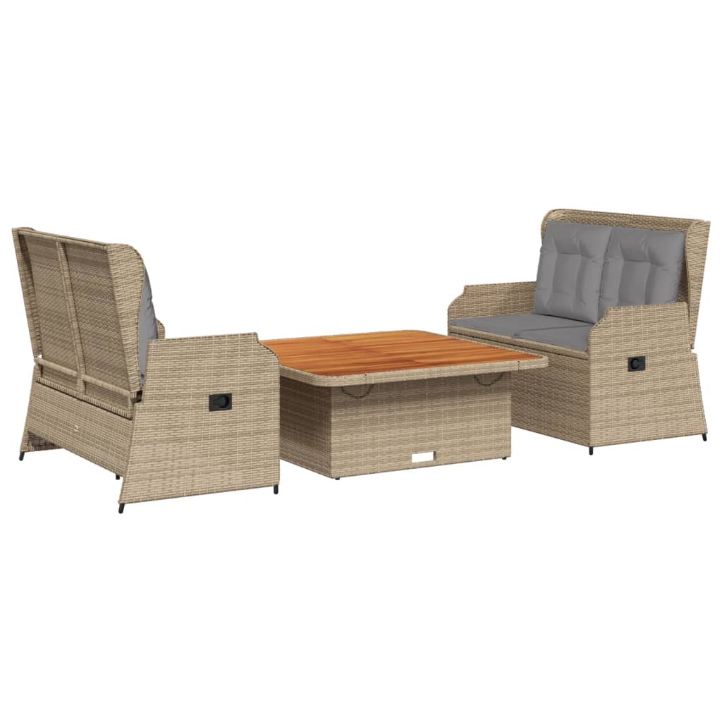 3-delige Loungeset met kussens poly rattan beige