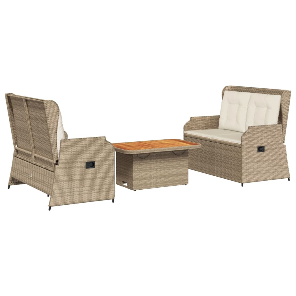 3-delige Loungeset met kussens poly rattan beige