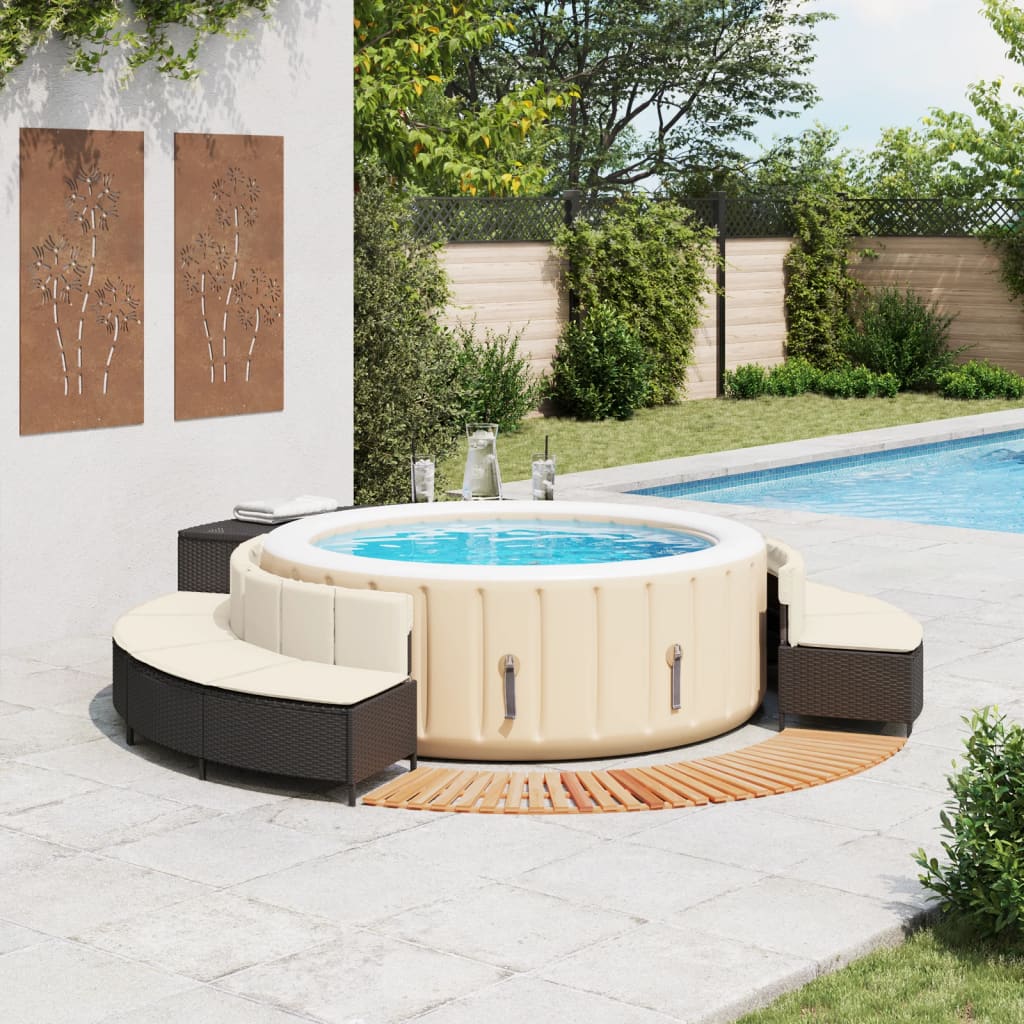 Hottub-ombouw poly rattan en massief acaciahout zwart