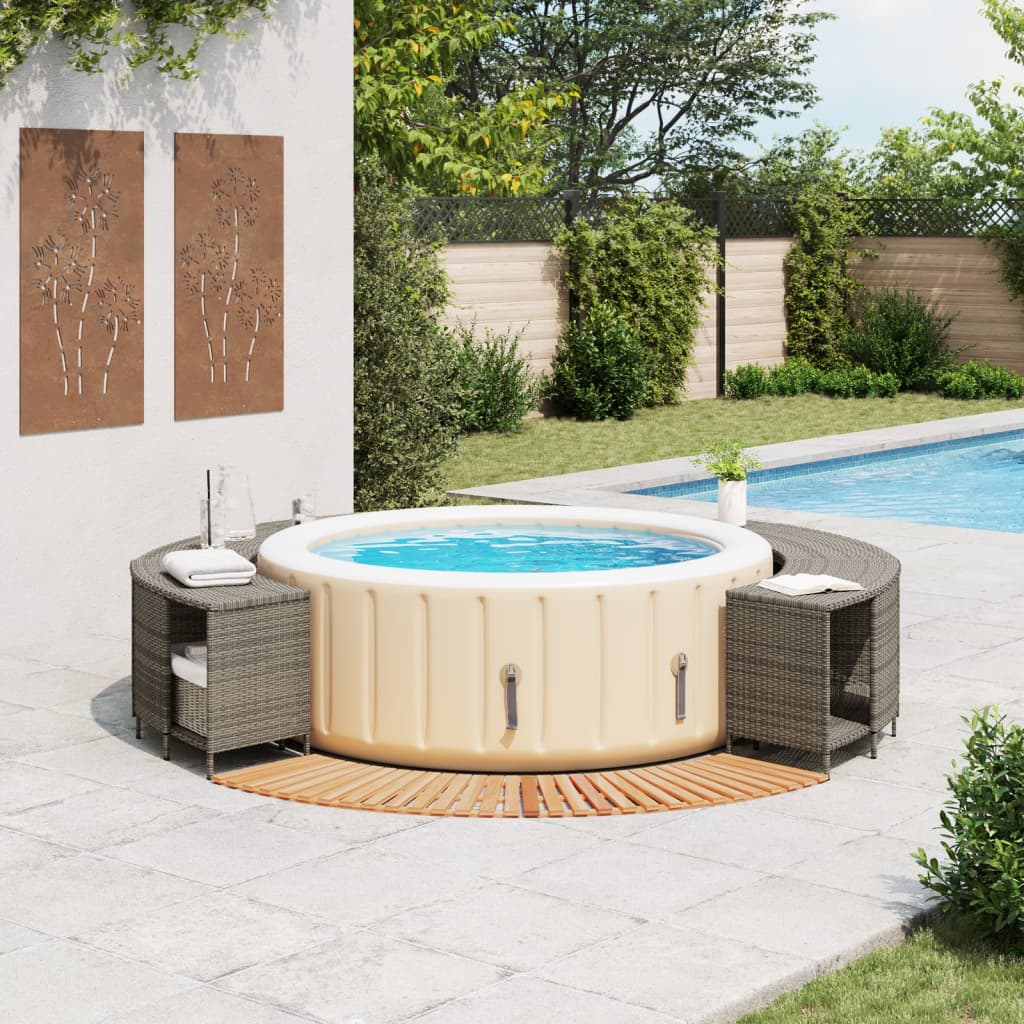 Hottub-ombouw poly rattan massief acaciahout grijs