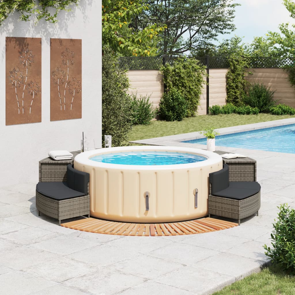 Hottub-ombouw poly rattan massief acaciahout grijs