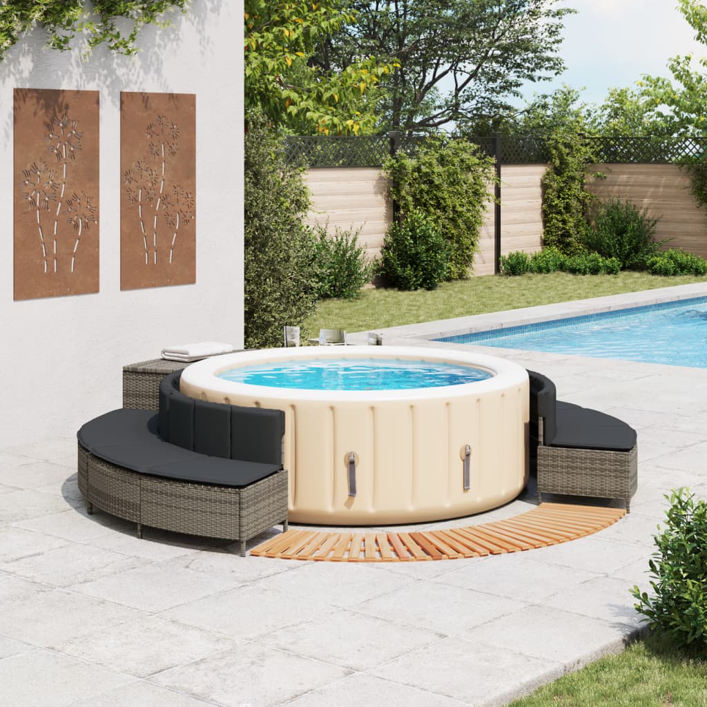 Hottub-ombouw poly rattan massief acaciahout grijs