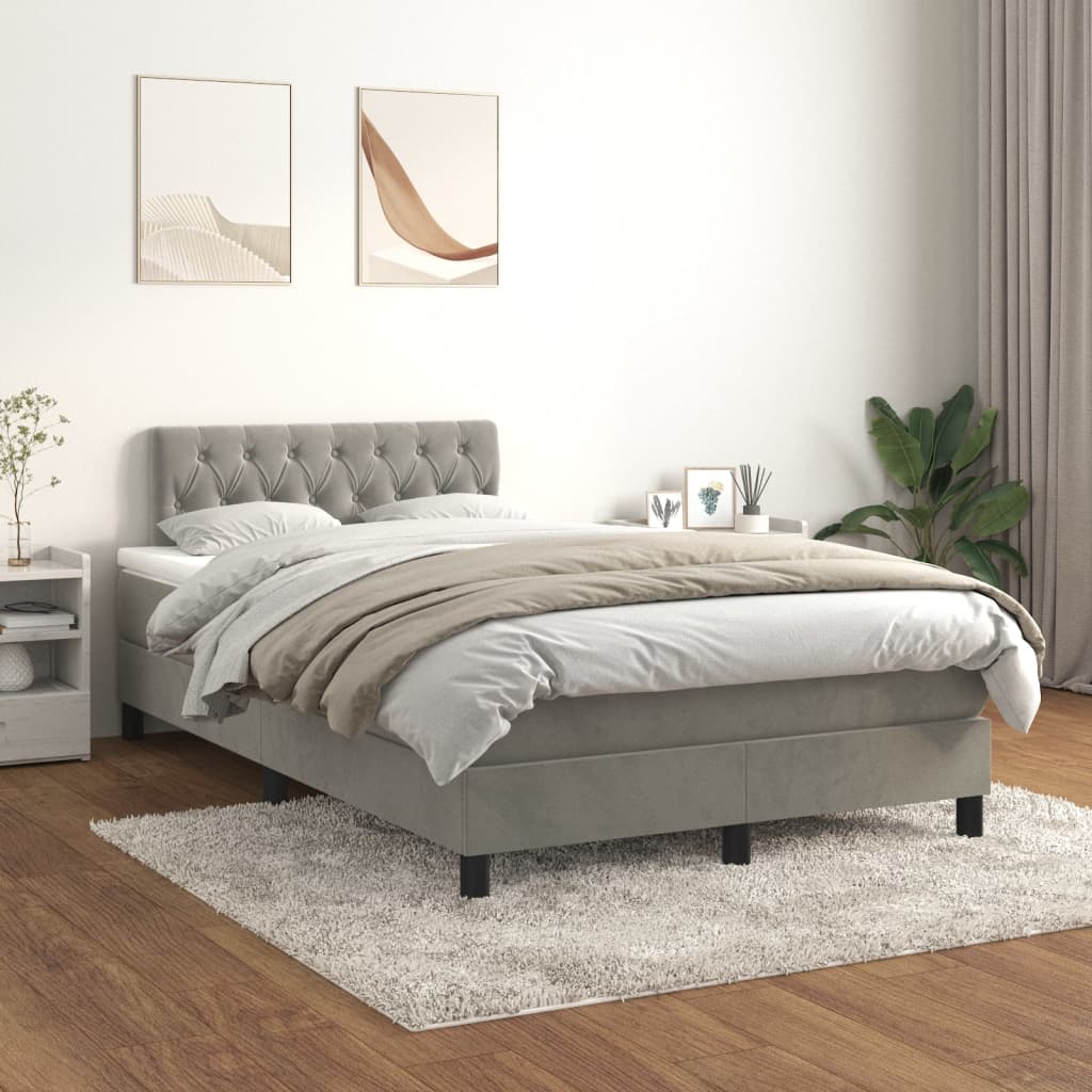 Boxspring met matras fluweel lichtgrijs 120x190 cm Bedden & bedframes | Creëer jouw Trendy Thuis | Gratis bezorgd & Retour | Trendy.nl