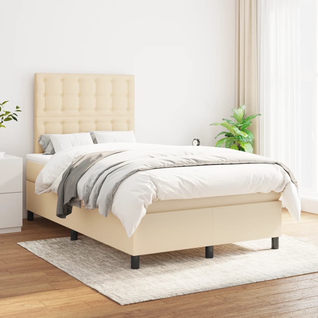 Boxspring met matras stof crèmekleurig 120x190 cm Bedden & bedframes | Creëer jouw Trendy Thuis | Gratis bezorgd & Retour | Trendy.nl