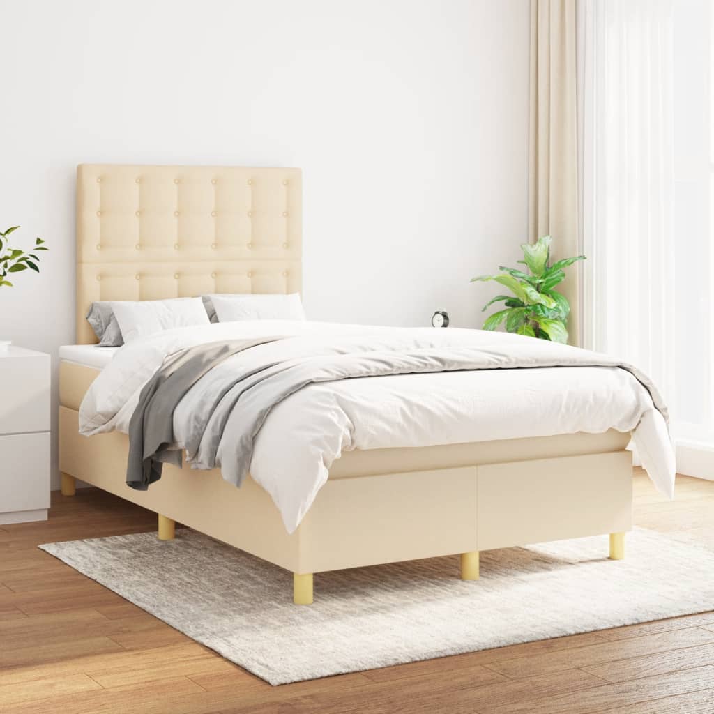 Boxspring met matras stof crèmekleurig 120x190 cm Bedden & bedframes | Creëer jouw Trendy Thuis | Gratis bezorgd & Retour | Trendy.nl