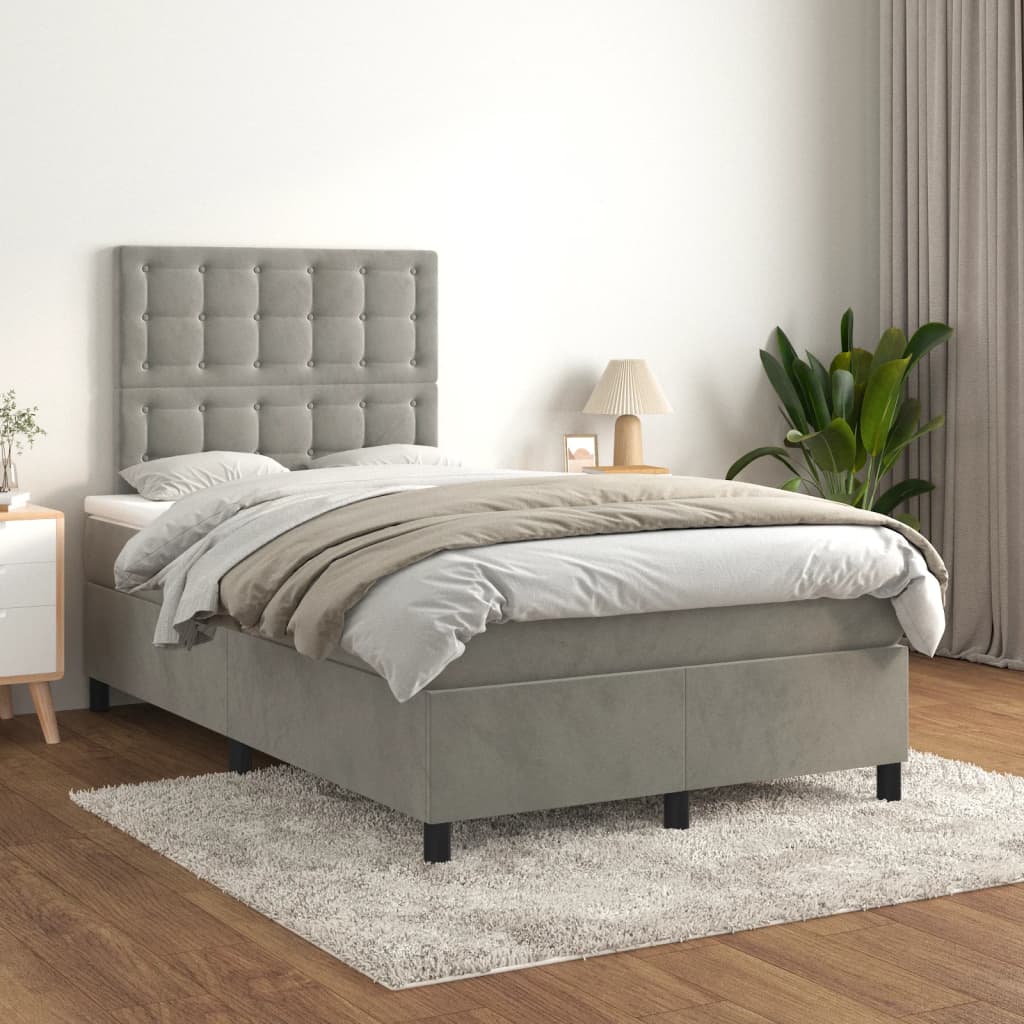 Boxspring met matras fluweel lichtgrijs 120x190 cm Bedden & bedframes | Creëer jouw Trendy Thuis | Gratis bezorgd & Retour | Trendy.nl