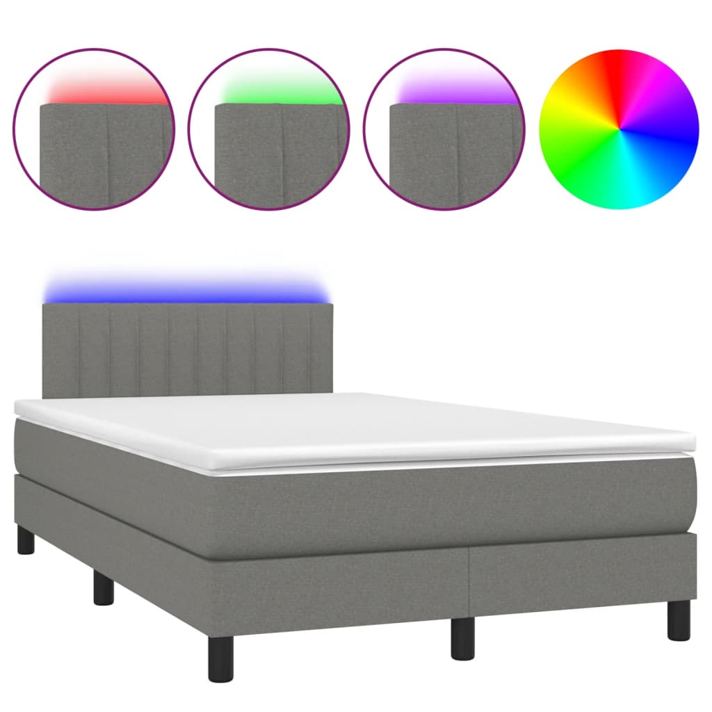 Boxspring met matras en LED stof donkergrijs 120x190 cm Bedden & bedframes | Creëer jouw Trendy Thuis | Gratis bezorgd & Retour | Trendy.nl