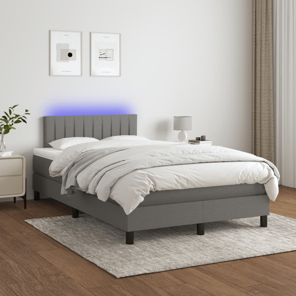 Boxspring met matras en LED stof donkergrijs 120x190 cm Bedden & bedframes | Creëer jouw Trendy Thuis | Gratis bezorgd & Retour | Trendy.nl