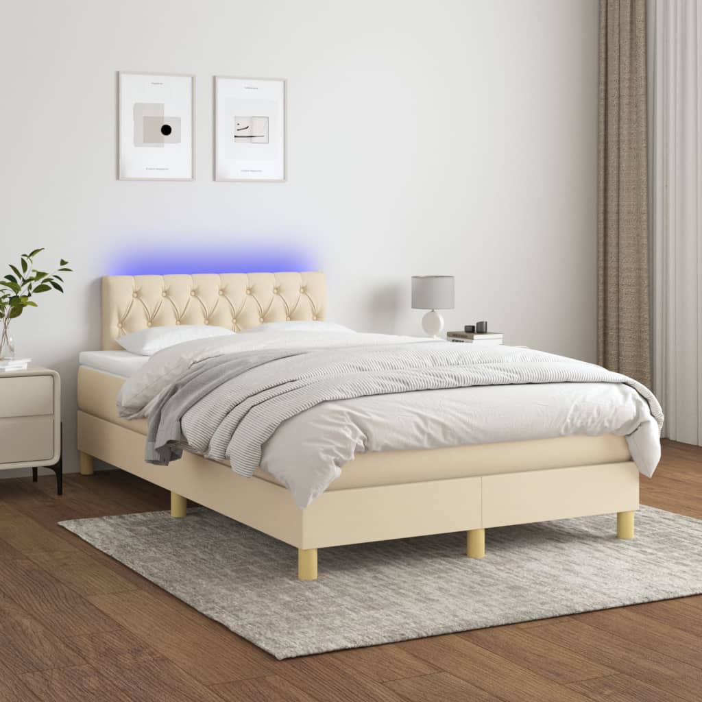 Boxspring met matras en LED stof crèmekleurig 120x190 cm Bedden & bedframes | Creëer jouw Trendy Thuis | Gratis bezorgd & Retour | Trendy.nl