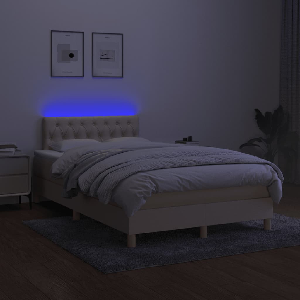 Boxspring met matras en LED stof crèmekleurig 120x190 cm Bedden & bedframes | Creëer jouw Trendy Thuis | Gratis bezorgd & Retour | Trendy.nl