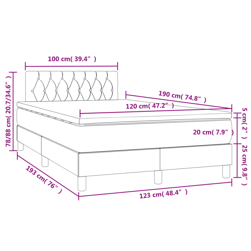 Boxspring met matras en LED stof crèmekleurig 120x190 cm Bedden & bedframes | Creëer jouw Trendy Thuis | Gratis bezorgd & Retour | Trendy.nl