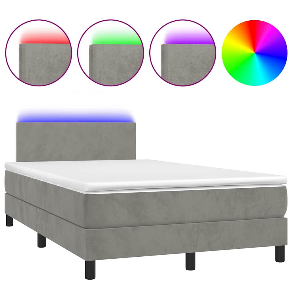 Boxspring met matras en LED fluweel lichtgrijs 120x190 cm