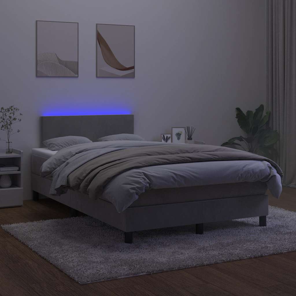 Boxspring met matras en LED fluweel lichtgrijs 120x190 cm