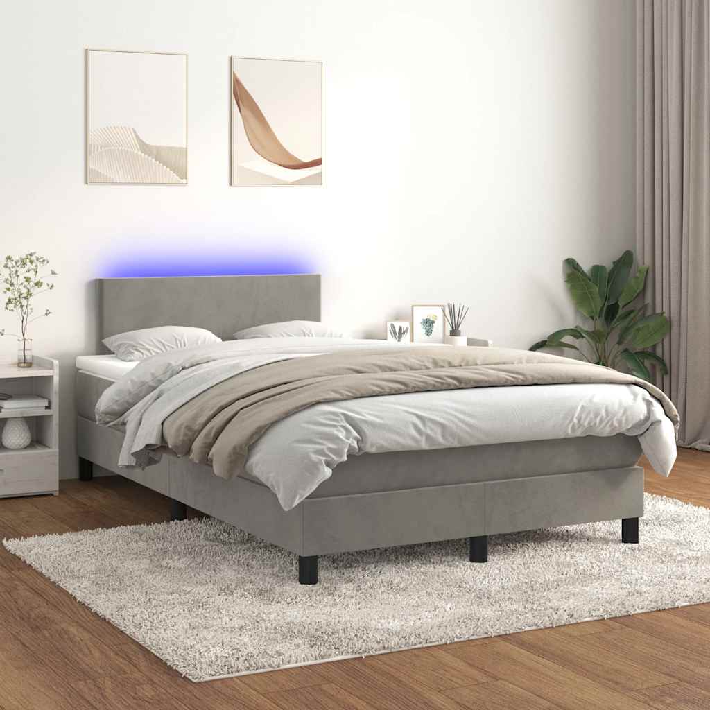 Boxspring met matras en LED fluweel lichtgrijs 120x190 cm