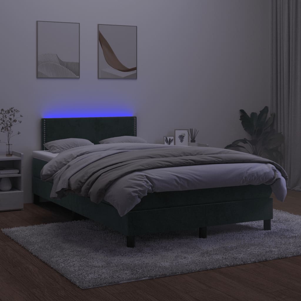 Boxspring met matras en LED fluweel donkergroen 120x190 cm