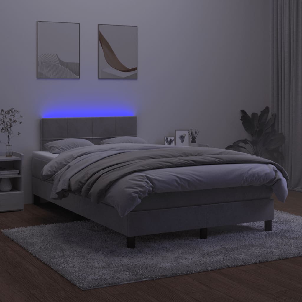 Boxspring met matras en LED fluweel lichtgrijs 120x190 cm