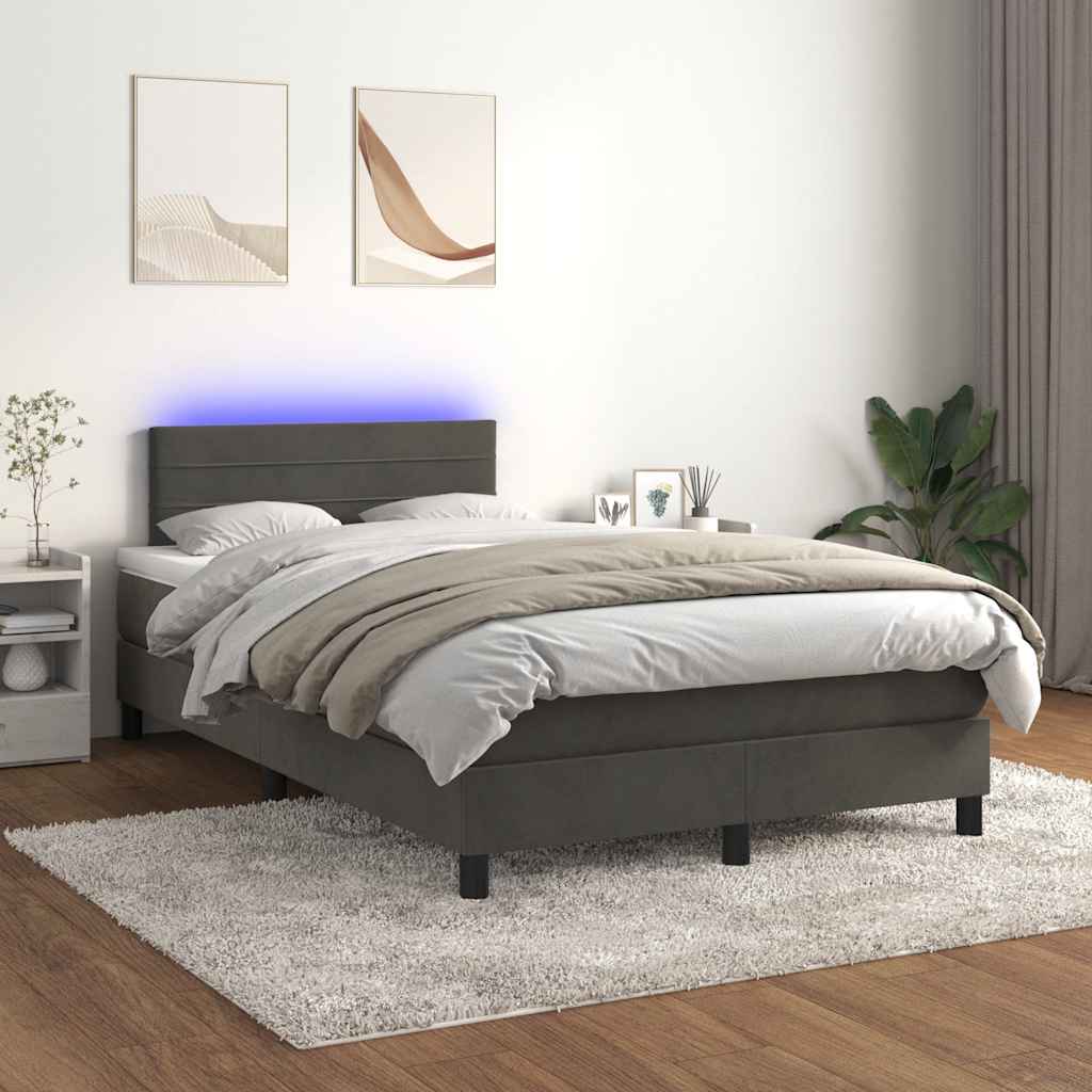 Boxspring met matras en LED fluweel donkergrijs 120x190 cm