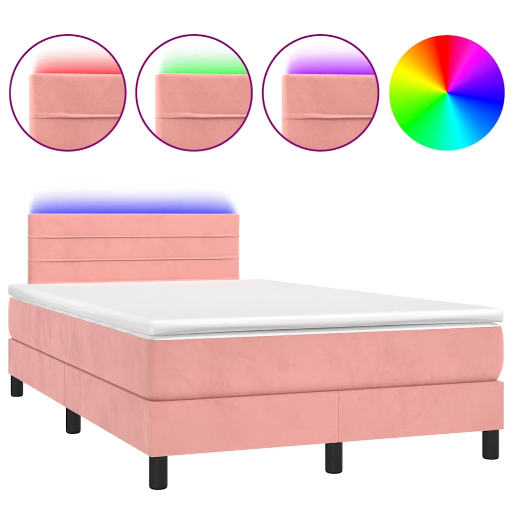 Boxspring met matras en LED fluweel roze 120x190 cm