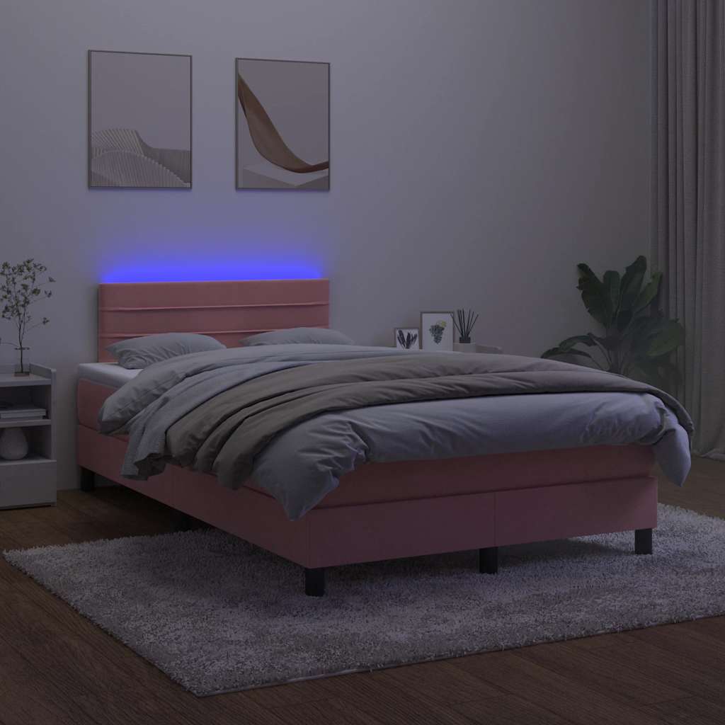 Boxspring met matras en LED fluweel roze 120x190 cm