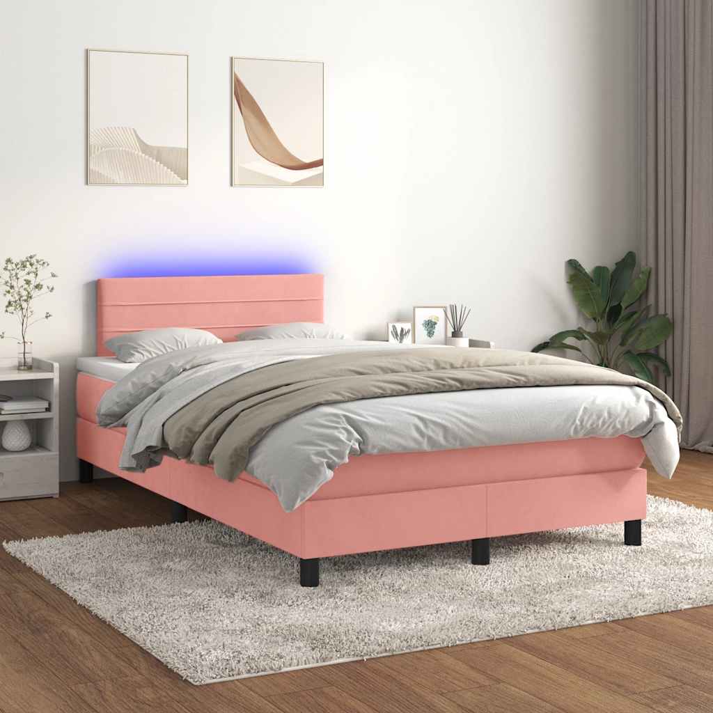 Boxspring met matras en LED fluweel roze 120x190 cm