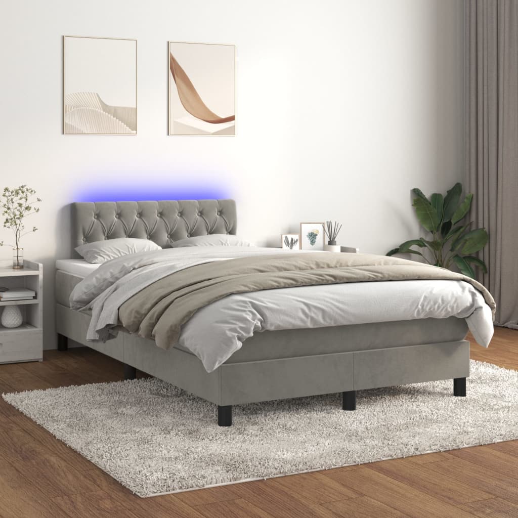 Boxspring met matras en LED fluweel lichtgrijs 120x190 cm Bedden & bedframes | Creëer jouw Trendy Thuis | Gratis bezorgd & Retour | Trendy.nl