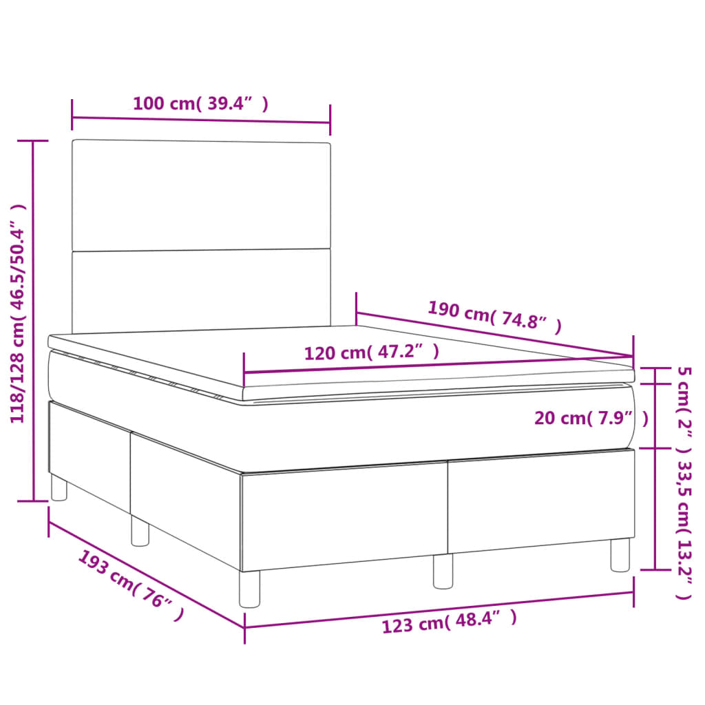 Boxspring met matras en LED stof lichtgrijs 120x190 cm Bedden & bedframes | Creëer jouw Trendy Thuis | Gratis bezorgd & Retour | Trendy.nl