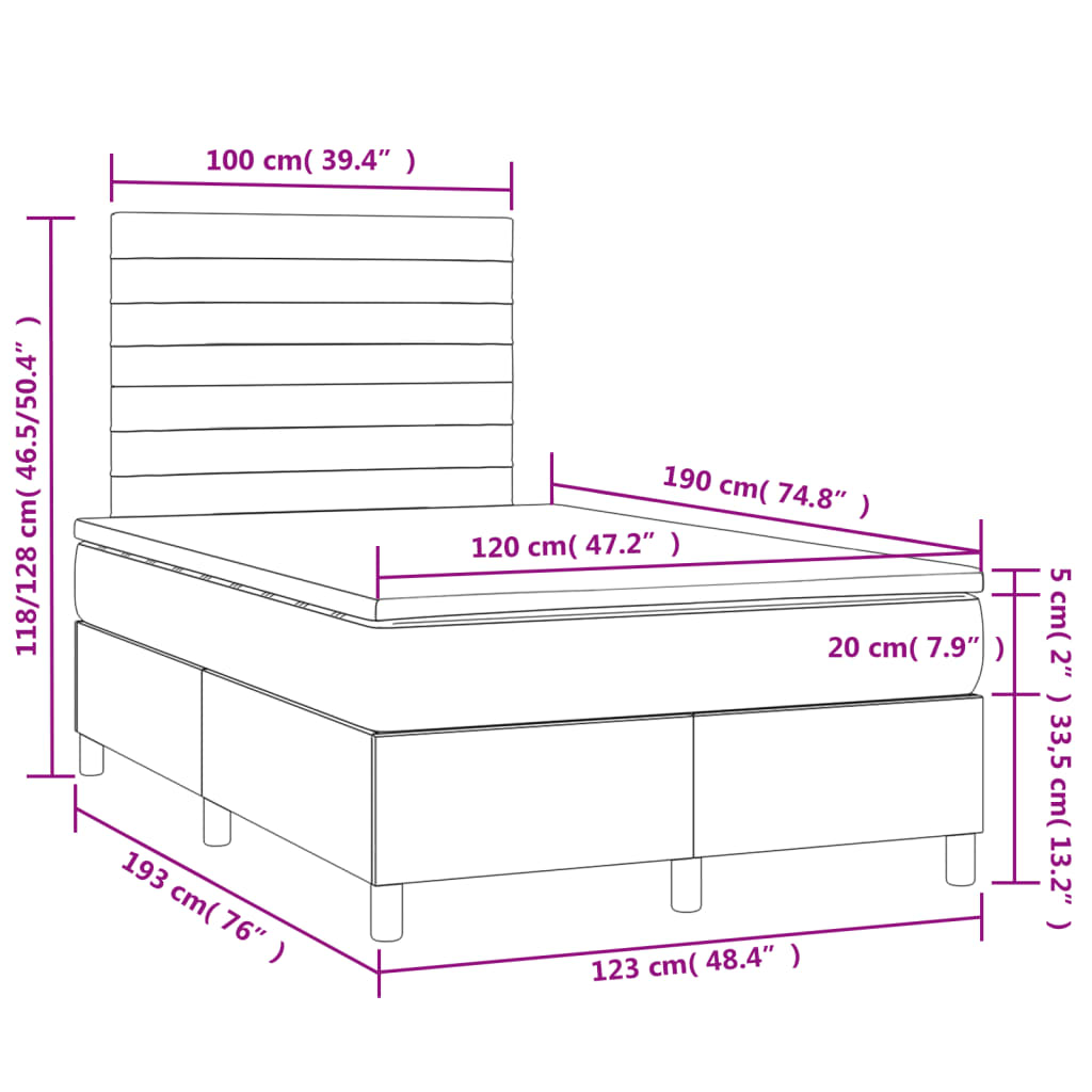 Boxspring met matras en LED stof lichtgrijs 120x190 cm Bedden & bedframes | Creëer jouw Trendy Thuis | Gratis bezorgd & Retour | Trendy.nl