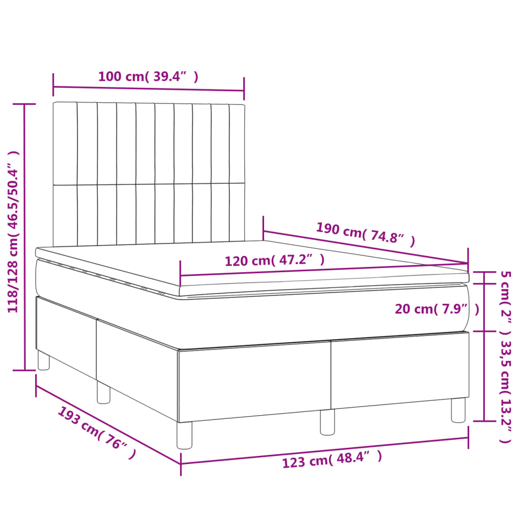 Boxspring met matras en LED stof zwart 120x190 cm Bedden & bedframes | Creëer jouw Trendy Thuis | Gratis bezorgd & Retour | Trendy.nl