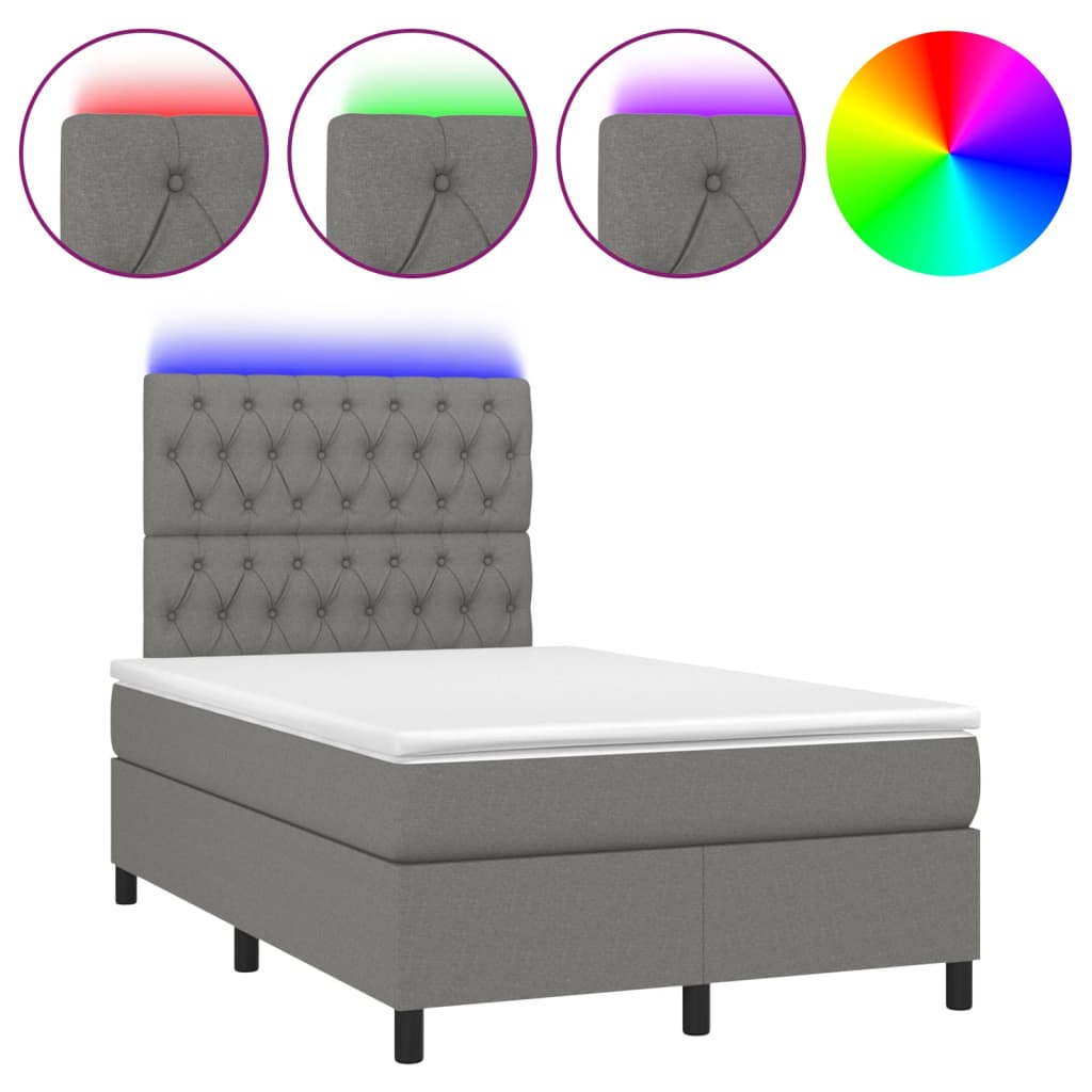 Boxspring met matras en LED stof donkergrijs 120x190 cm Bedden & bedframes | Creëer jouw Trendy Thuis | Gratis bezorgd & Retour | Trendy.nl