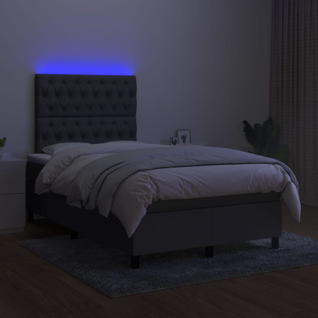 Boxspring met matras en LED stof donkergrijs 120x190 cm Bedden & bedframes | Creëer jouw Trendy Thuis | Gratis bezorgd & Retour | Trendy.nl