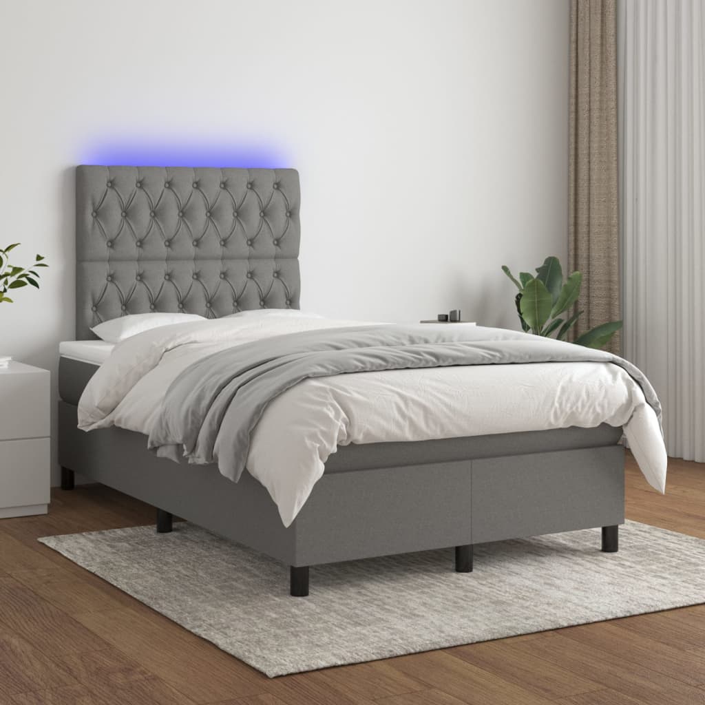 Boxspring met matras en LED stof donkergrijs 120x190 cm Bedden & bedframes | Creëer jouw Trendy Thuis | Gratis bezorgd & Retour | Trendy.nl