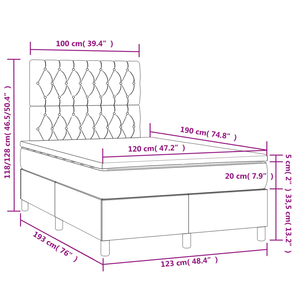 Boxspring met matras en LED stof donkergrijs 120x190 cm Bedden & bedframes | Creëer jouw Trendy Thuis | Gratis bezorgd & Retour | Trendy.nl