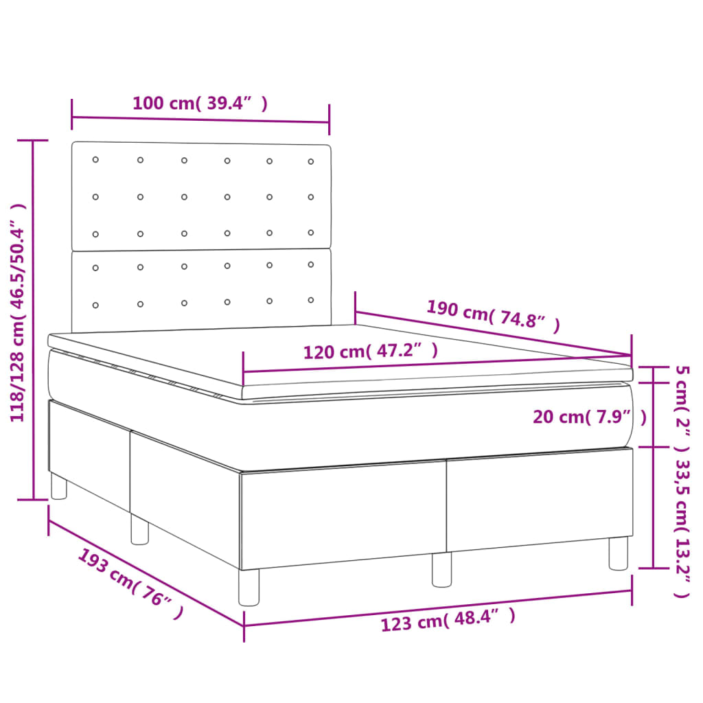 Boxspring met matras en LED stof zwart 120x190 cm Bedden & bedframes | Creëer jouw Trendy Thuis | Gratis bezorgd & Retour | Trendy.nl