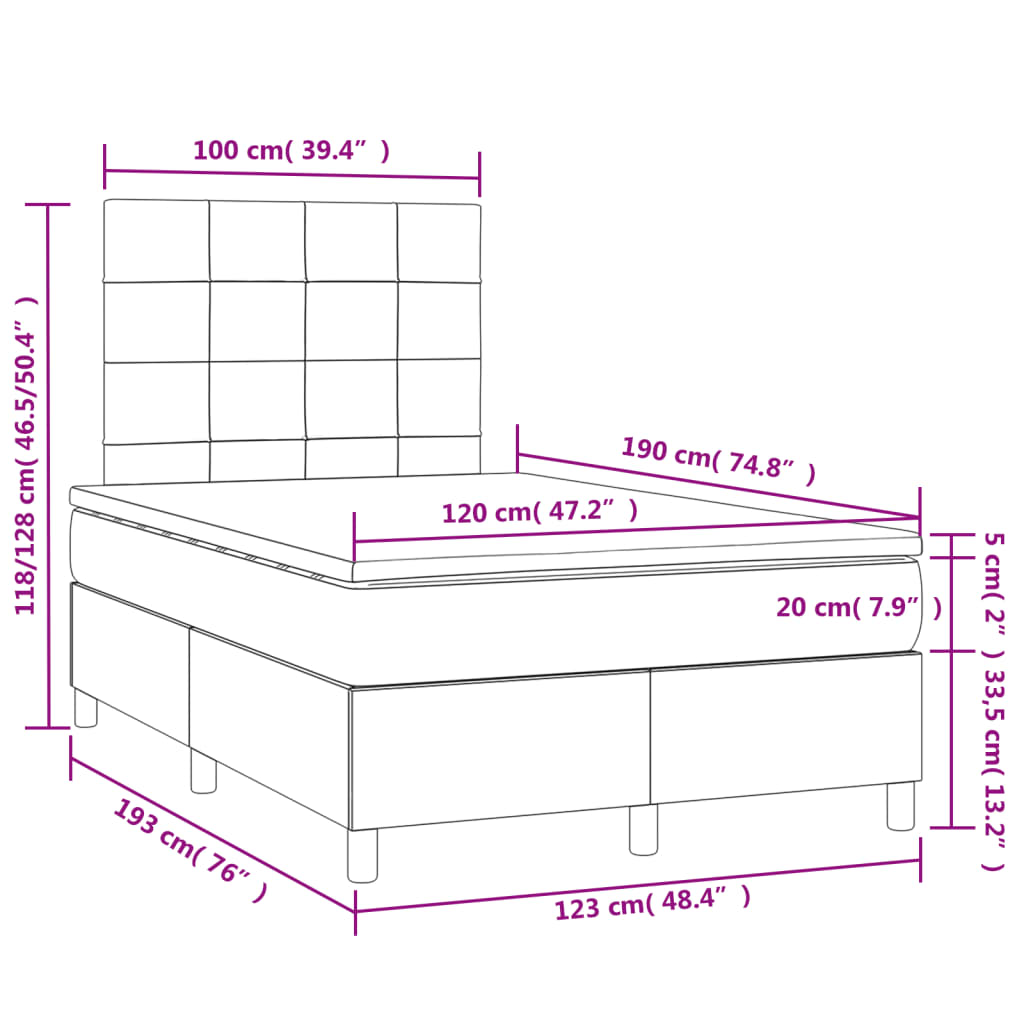 Boxspring met matras en LED stof lichtgrijs 120x190 cm Bedden & bedframes | Creëer jouw Trendy Thuis | Gratis bezorgd & Retour | Trendy.nl