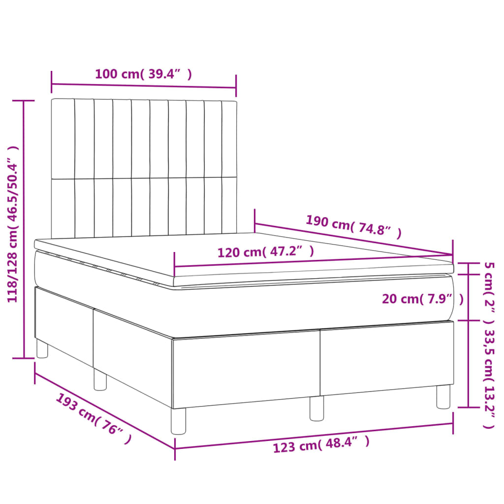 Boxspring met matras en LED stof blauw 120x190 cm Bedden & bedframes | Creëer jouw Trendy Thuis | Gratis bezorgd & Retour | Trendy.nl